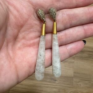 Margaux Brushed Gold, Pavé & Opal Long Drop Earrings